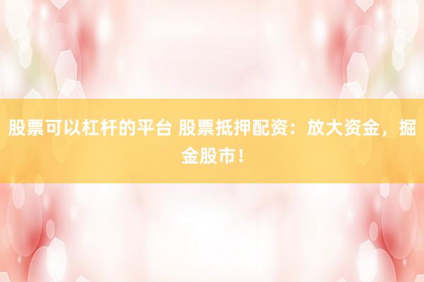 股票可以杠杆的平台 股票抵押配资：放大资金，掘金股市！