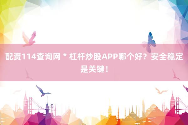 配资114查询网 * 杠杆炒股APP哪个好？安全稳定是关键！