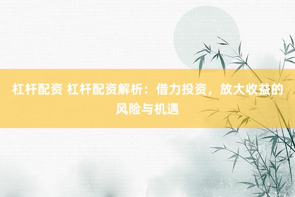 杠杆配资 杠杆配资解析：借力投资，放大收益的风险与机遇