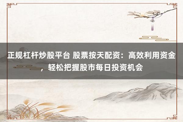 正规杠杆炒股平台 股票按天配资：高效利用资金，轻松把握股市每日投资机会
