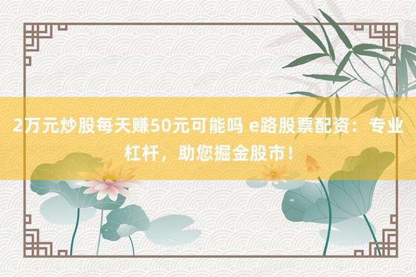 2万元炒股每天赚50元可能吗 e路股票配资:专业杠杆,助您掘金股市!