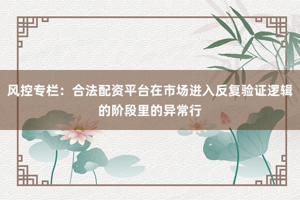 风控专栏：合法配资平台在市场进入反复验证逻辑的阶段里的异常行