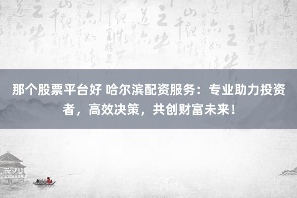 那个股票平台好 哈尔滨配资服务：专业助力投资者，高效决策，共创财富未来！