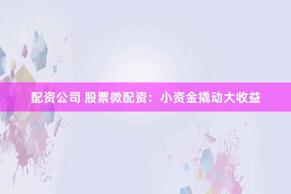 配资公司 股票微配资:小资金撬动大收益