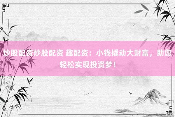 炒股配资炒股配资 趣配资：小钱撬动大财富，助您轻松实现投资梦！